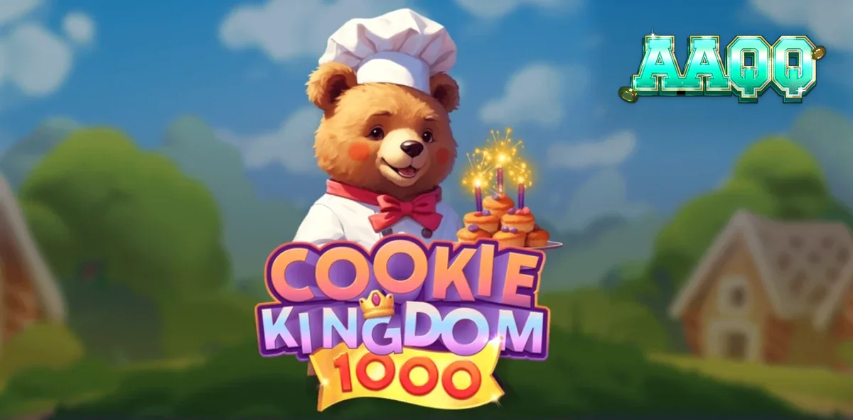 Interface colorida e temática de doces do slot Cookie Kingdom 1000